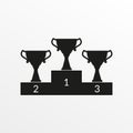 Winner podium with trophy cups. Golden, silver and bronze champion cup. 1st, 2nd and 3rd places prize. Vector illustration. Royalty Free Stock Photo